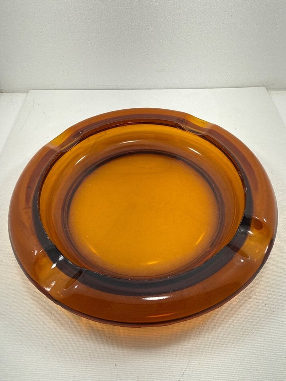 Vintage Anchor Hocking Soreno Amber Glass Ashtray Mid Century Modern Tree Ring